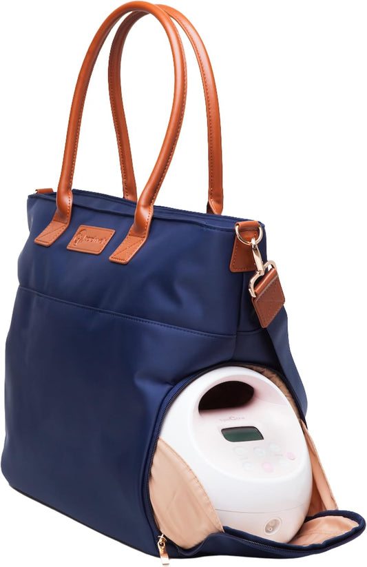Abby Breast Pump Tote with Real Leather Straps for Moms