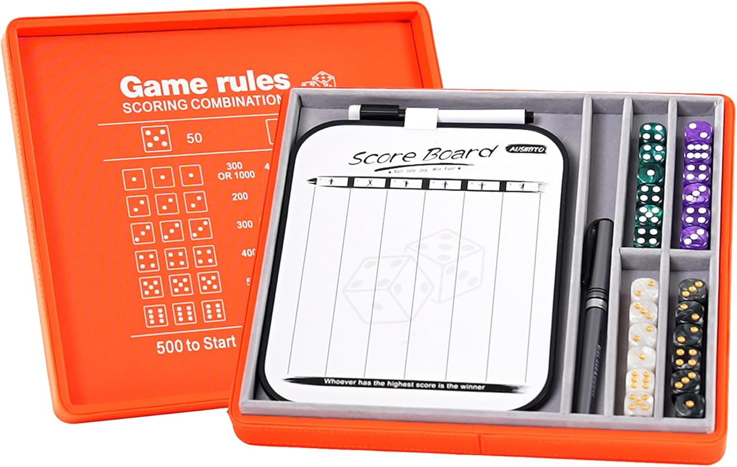 Deluxe Farkle Dice Tray Set with Pearl Dice and Score Pad