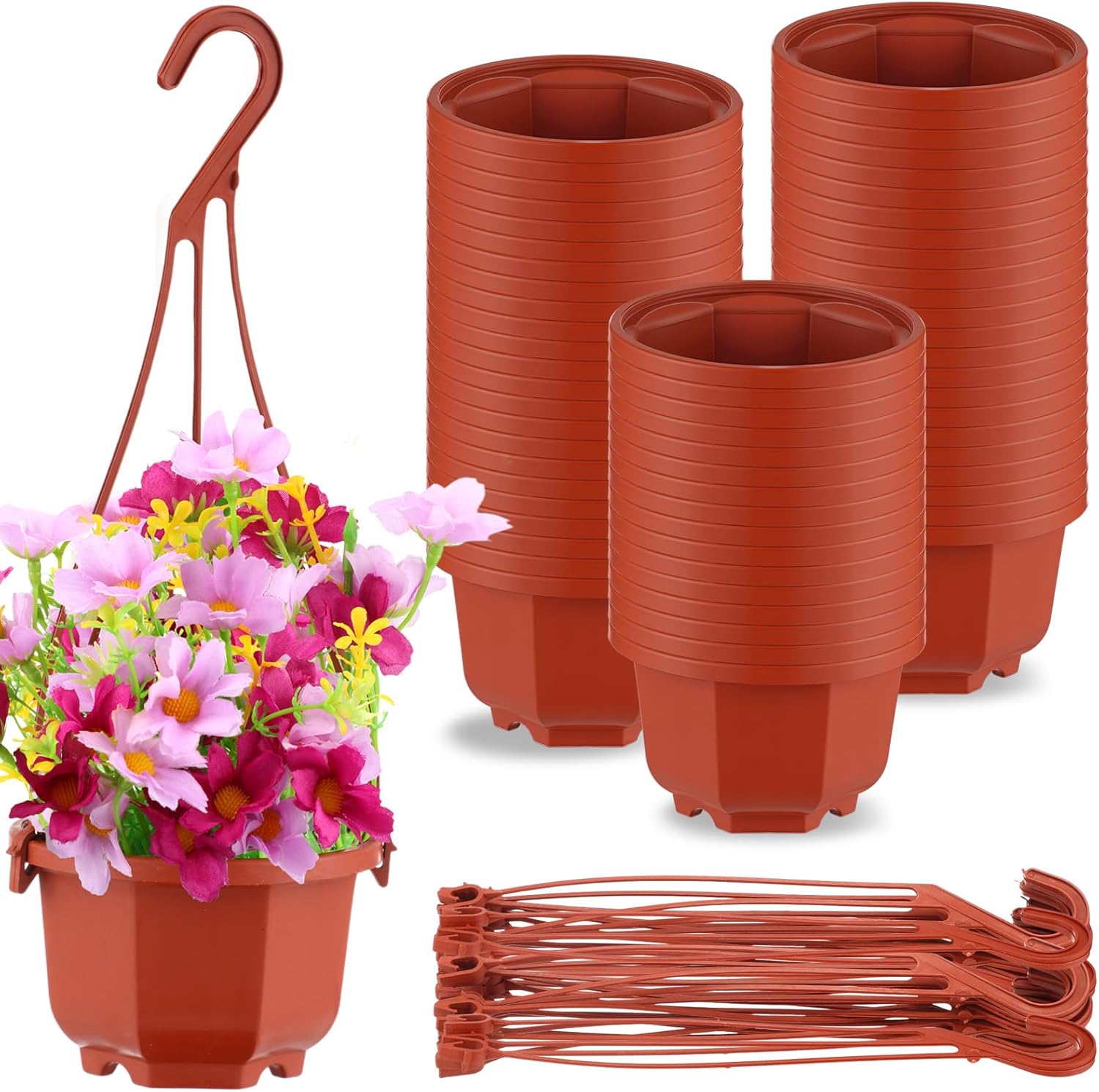 Roshtia 50 Pcs 3.7 inch Plastic Hanging Plant Pots for Garden