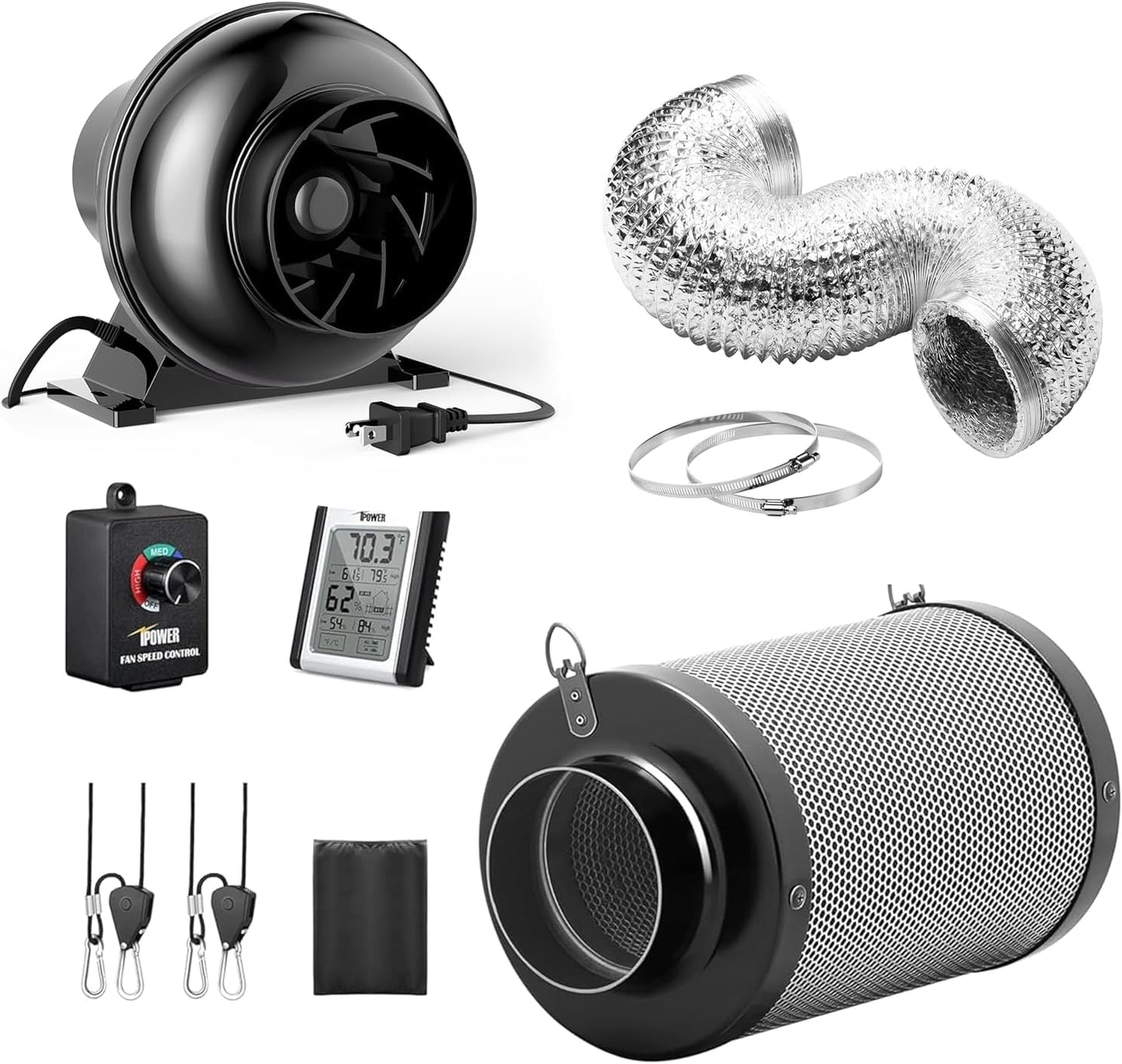4 Inch Inline Fan with Carbon Filter and Ducting Kit for Grow Tents