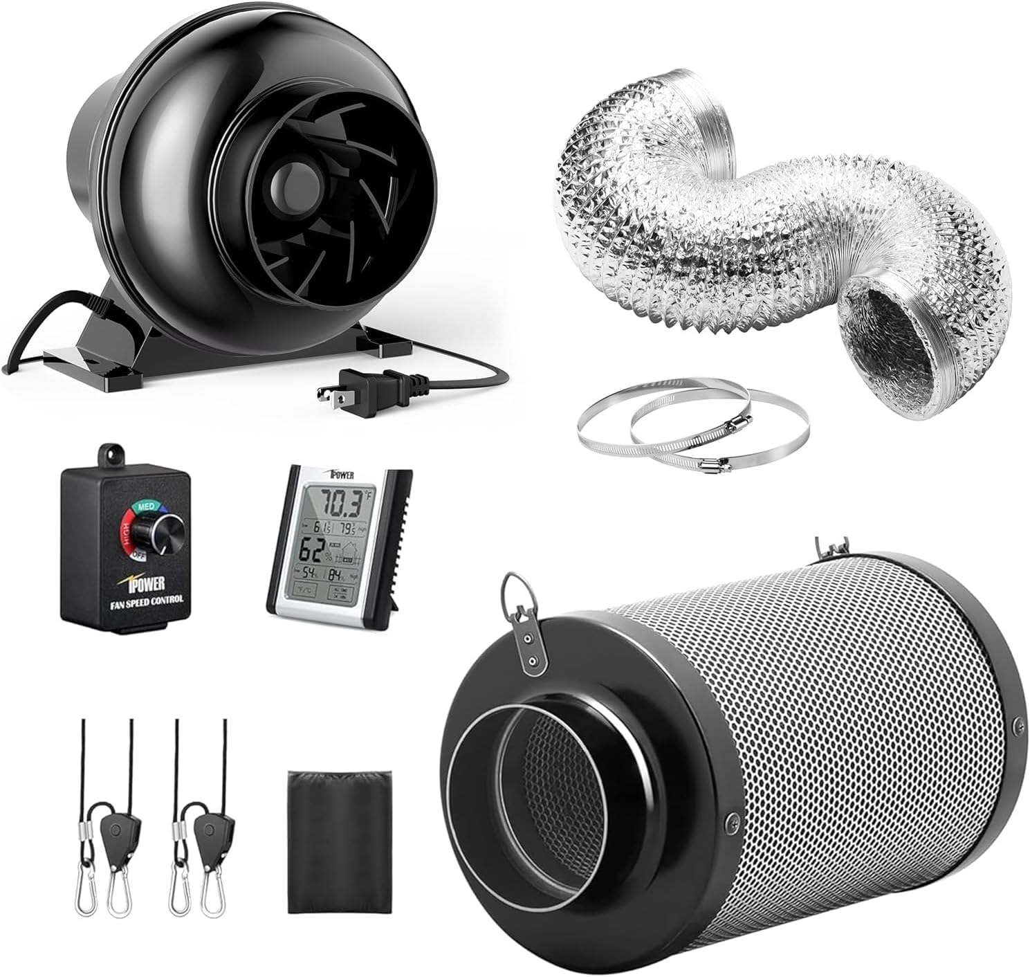 4 Inch Inline Fan with Carbon Filter and Ducting Kit for Grow Tents