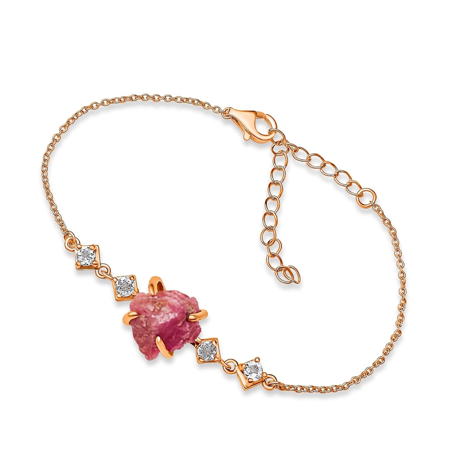 Raw Pink Sapphire Chain Bracelet for Birthstone Gift for Her