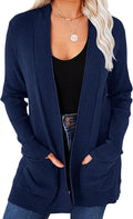 Women's Open Front Waffle Knit Cardigan with Pockets - Cozy Fit