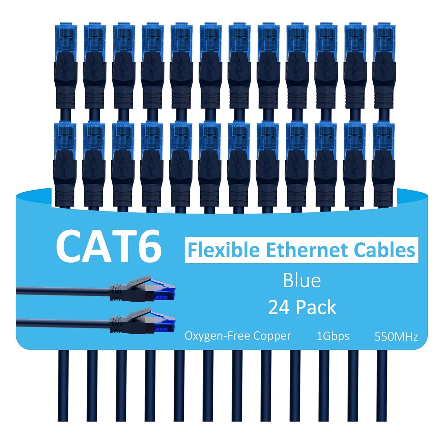 1FT Cat6 Ethernet Cable 24-Pack: Upgraded Flex Jacket, 1Gbps Speeds!