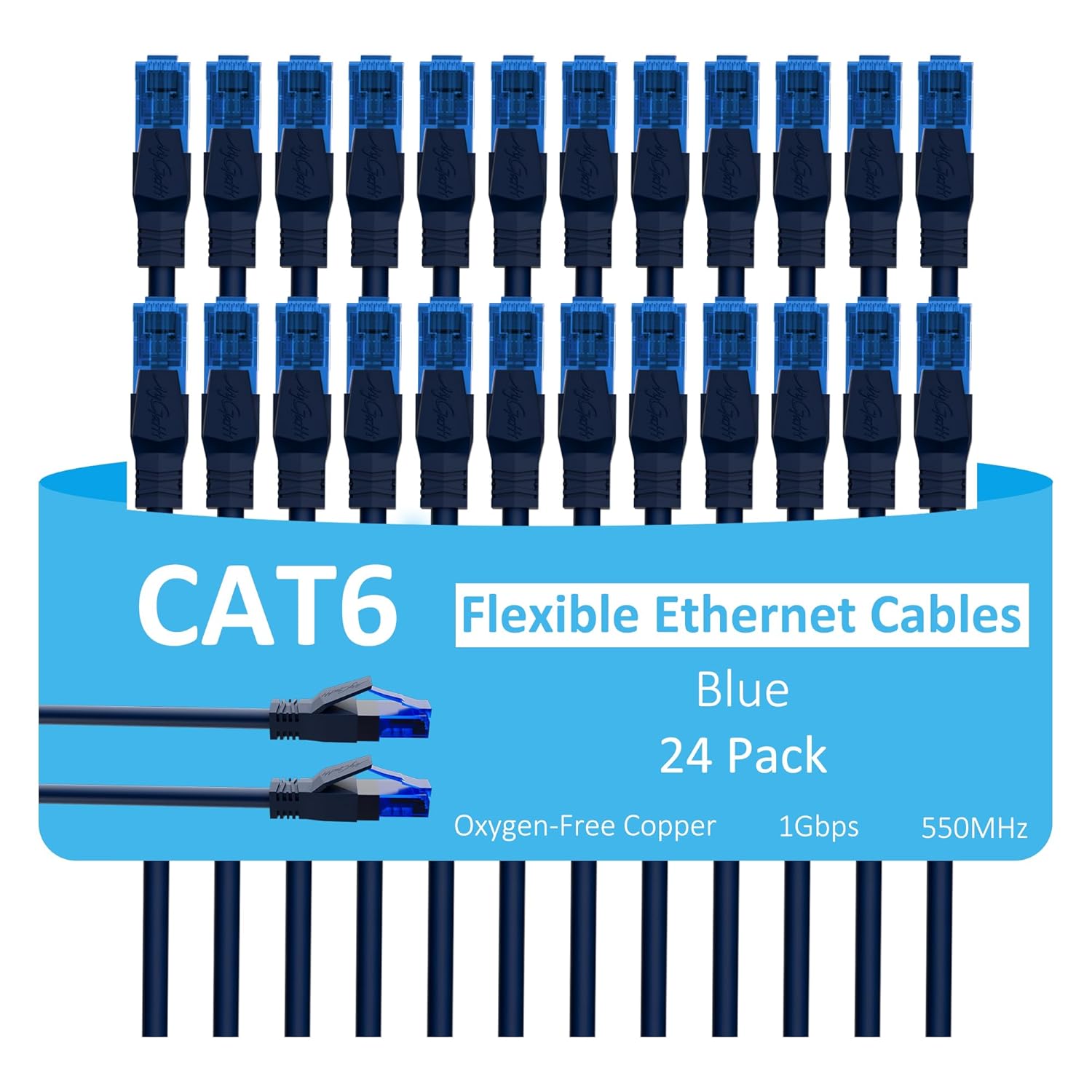 1FT Cat6 Ethernet Cable 24-Pack: Upgraded Flex Jacket, 1Gbps Speeds!