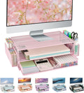 Pink Monitor Stand with Drawers & Desk Organizers