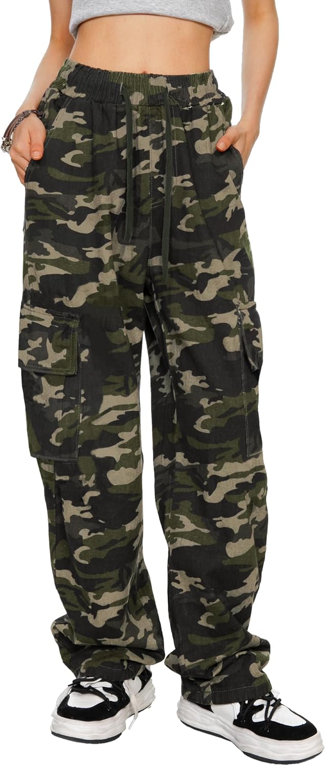 Camo Pants Women High Waisted Wide Leg Casual Y2K Style