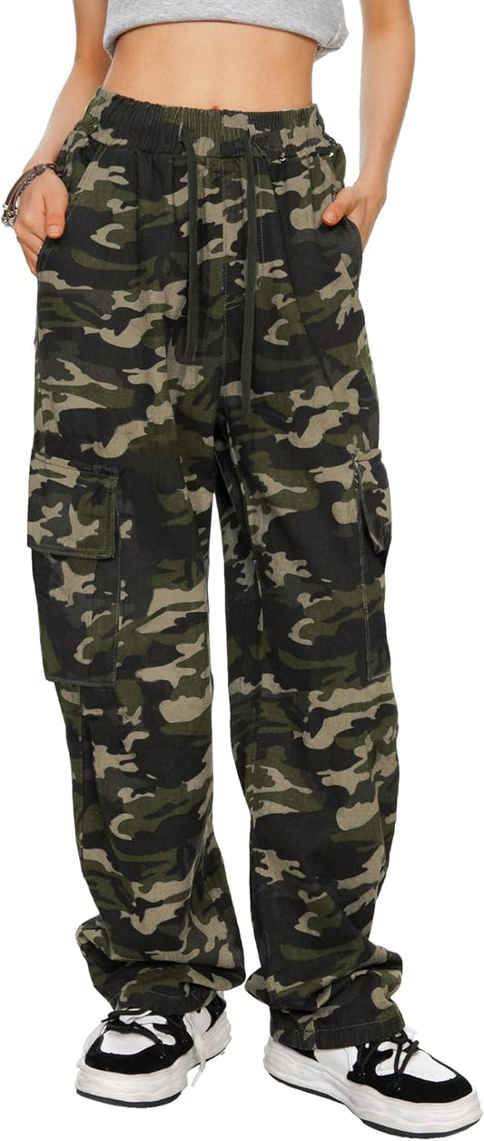 Camo Pants Women High Waisted Wide Leg Casual Y2K Style