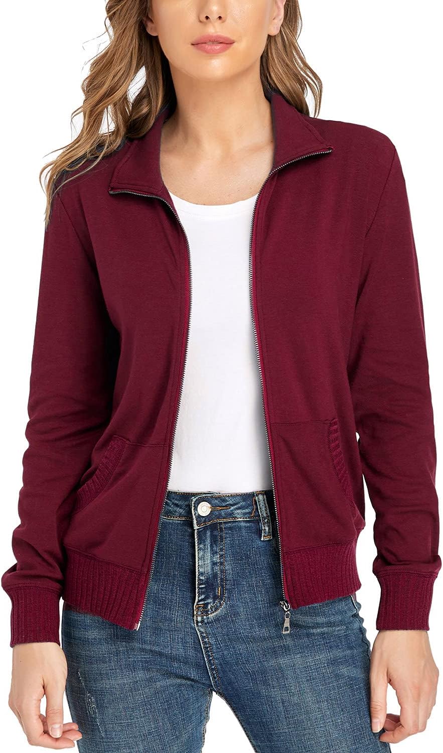 andy & natalie Women's Stand Collar Zip Up Jacket for Comfort
