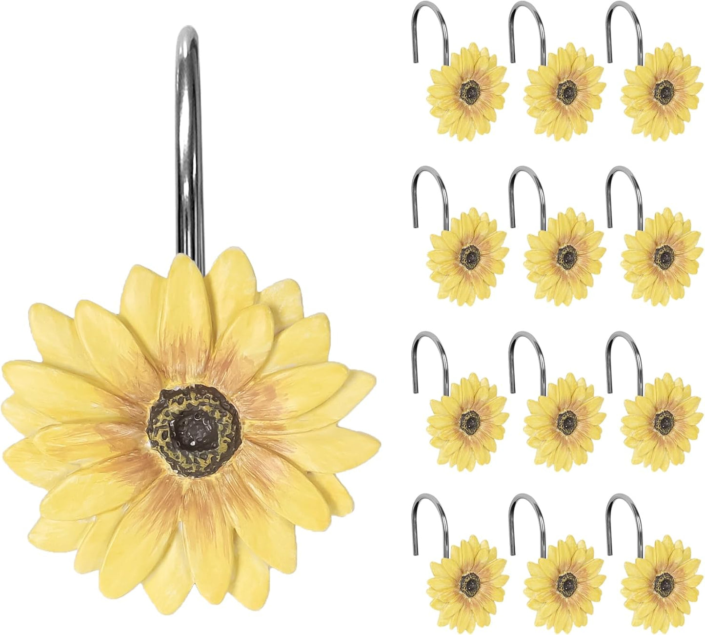 Radiant Sunflower Shower Hooks, Set of 12