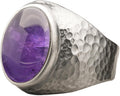 Amethyst Sterling Silver Ring for Men - Hammered Comfort Fit