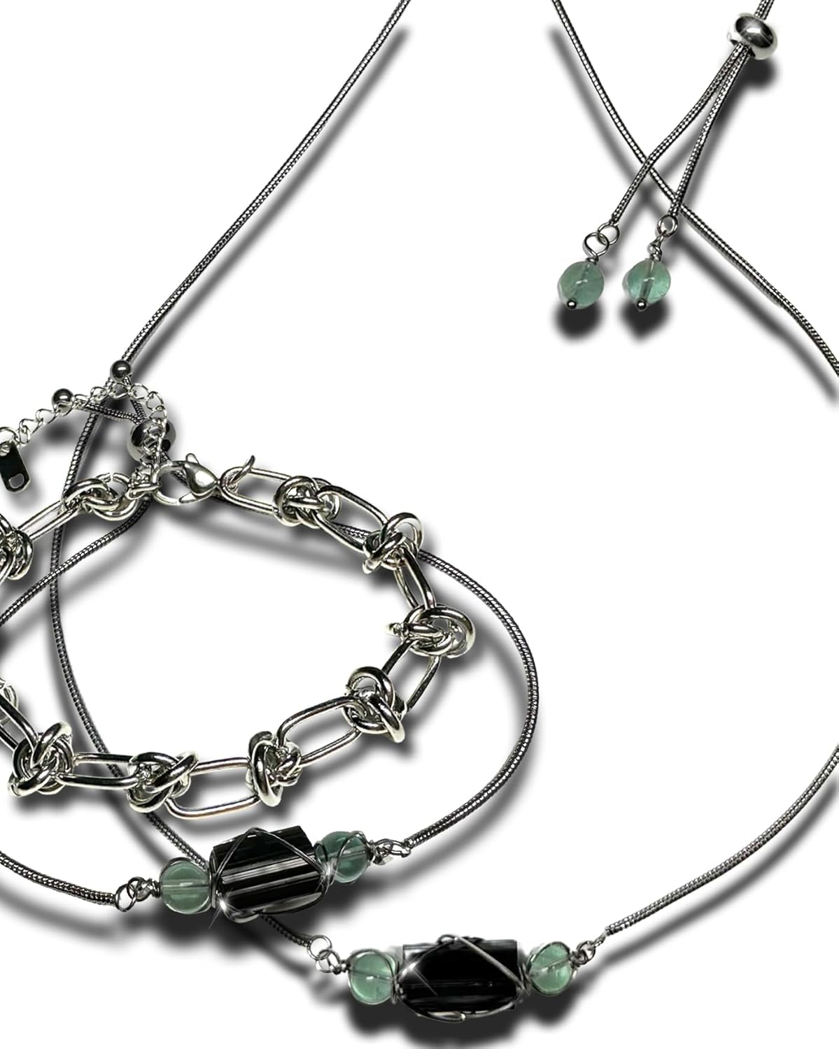 Black Tourmaline Bracelet with Fluorite for Grounding Energy