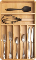 KitchenEdge Silverware Organizer - 7-Compartment Bamboo Drawer Insert