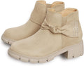 Girls Ankle Suede Boots with Low Block Heel and Bow