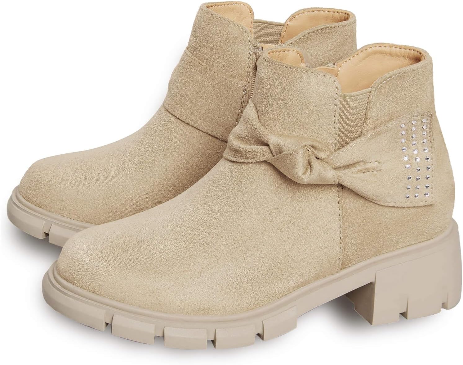 Coutgo Girls Ankle Boots with Glitter Bowknot and Zipper