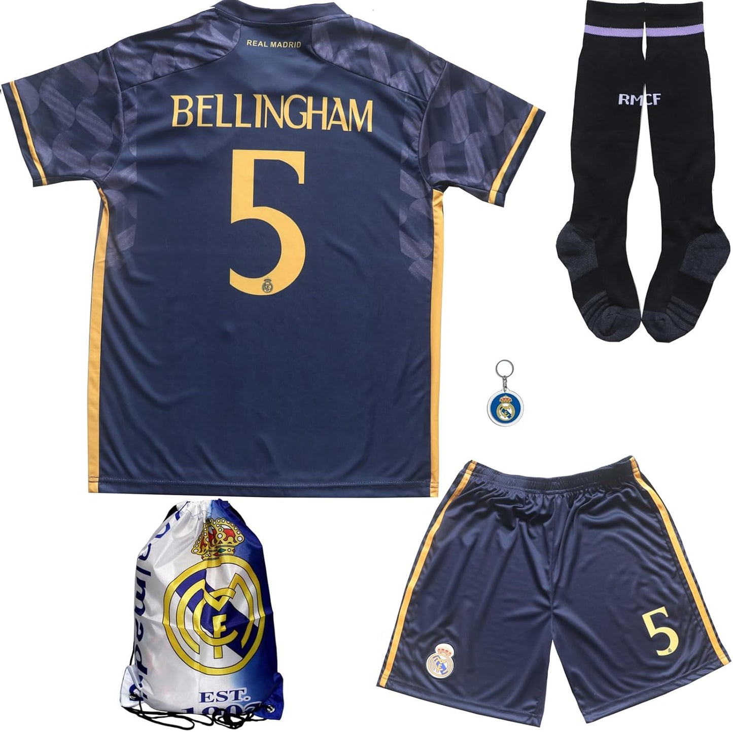 Madrid Away New Bellingham No #5 Kids Soccer Jersey Kit Set