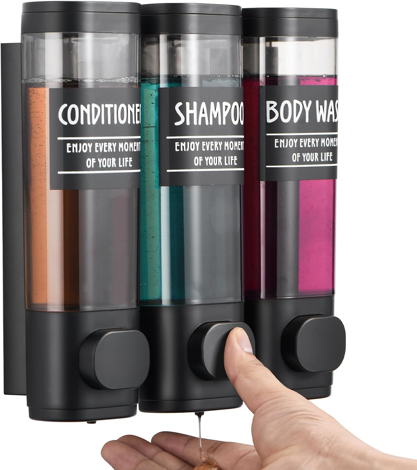 GlintGath Matte Black Shower Dispenser Trio