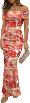 Wedding Guest Dresses Floral Maxi Off The Shoulder Bodycon Dress