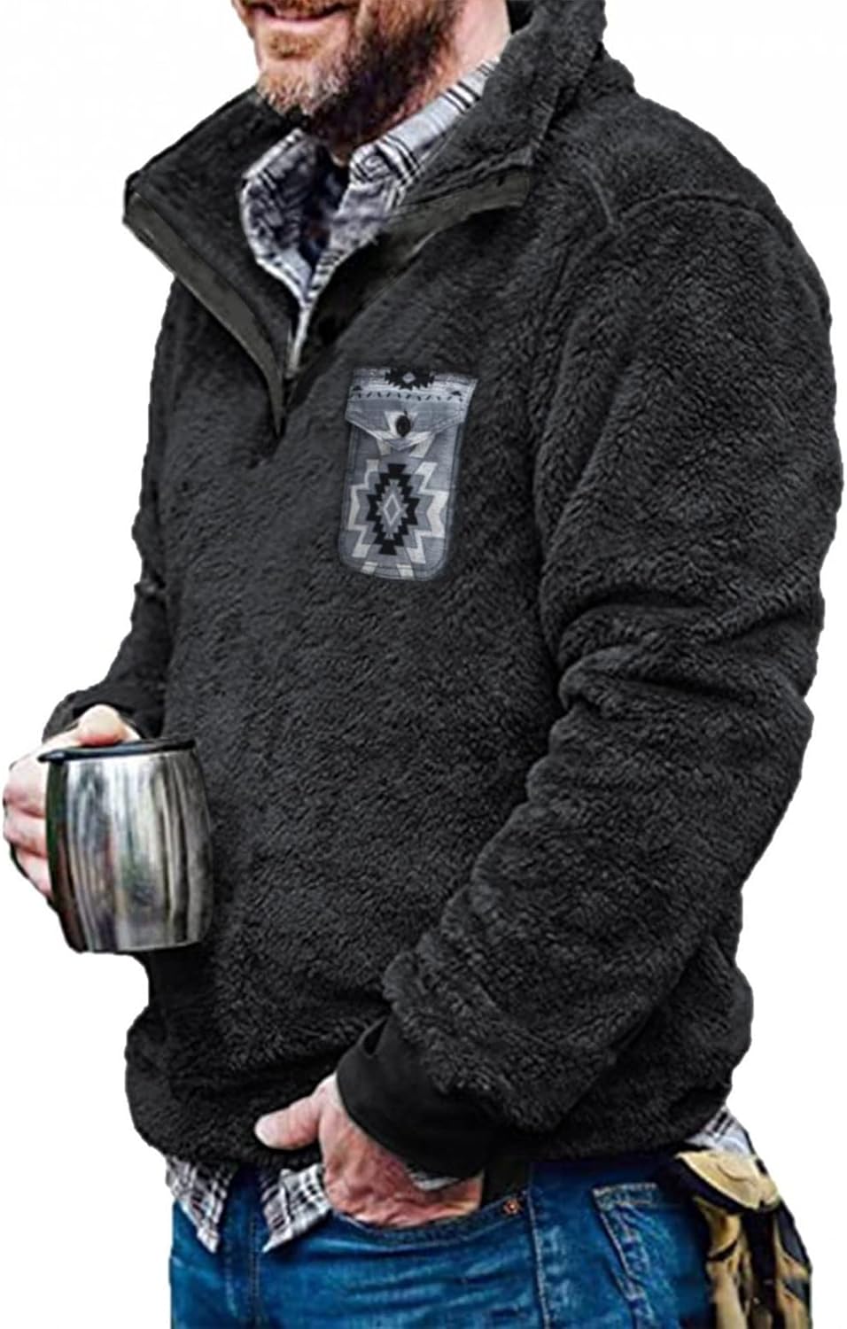 Beotyshow Mens Aztec Fleece Jackets for Cozy Winter Style