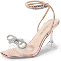 Stiletto Bow Heels Strappy Rhinestone Clear Sandals - Party Ready