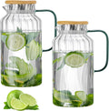 Glass Pitcher with Lid 68 oz 2 Pack - Classic Vertical Stripes