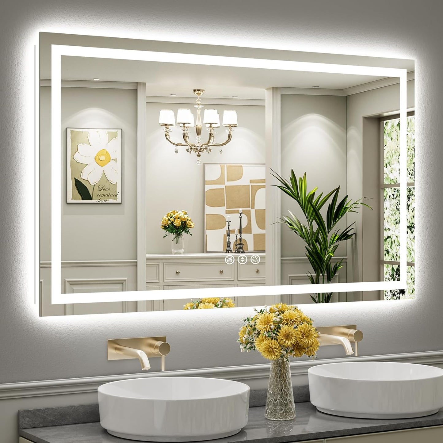 60x36 LED Bathroom Mirror with Lights, Anti-Fog & Dimmable