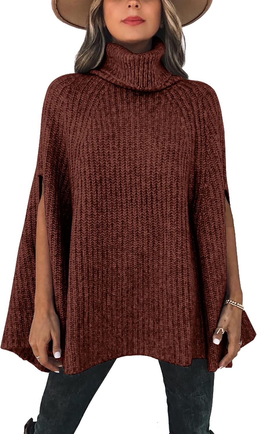 KIRUNDO Women's Turtleneck Poncho Sweater for Fall Winter Style