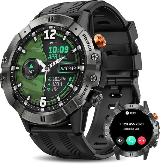 DEKELIFE Military Smart Watch: Bluetooth Call & 124 Sports Modes