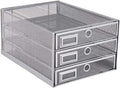 Mesh Desk Organizer 3-Tier Sliding Drawers Silver - A4 Paper Storage