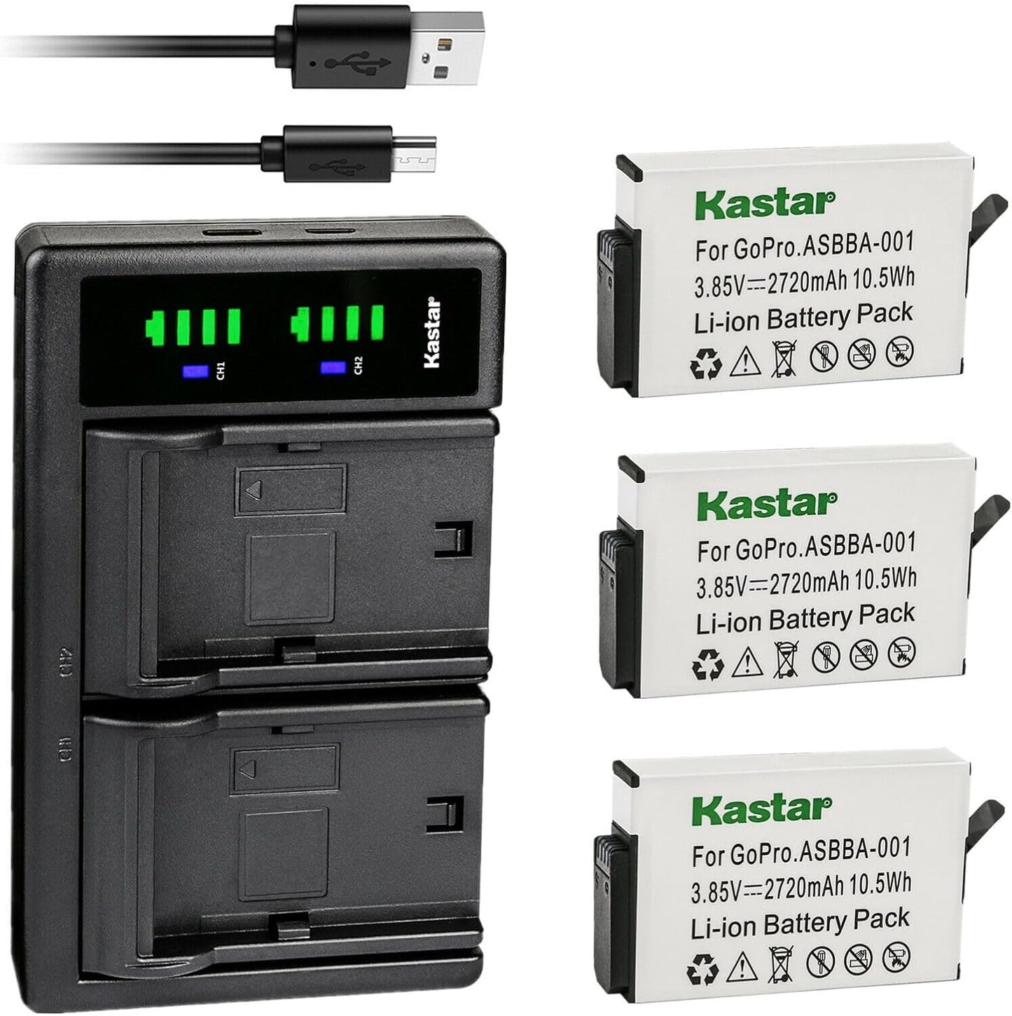 Kastar 3-Pack Battery and USB Charger for GoPro Cameras