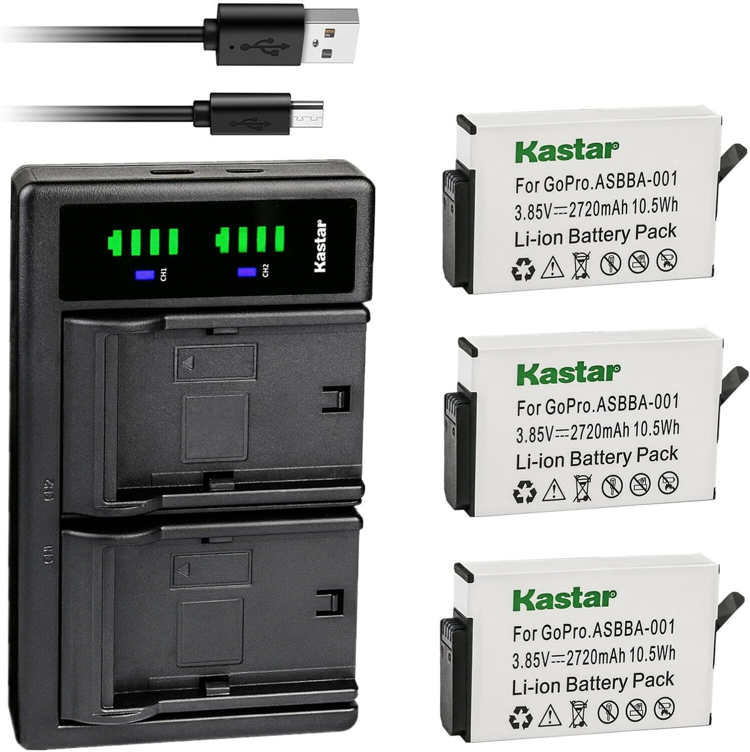 Kastar 3-Pack Battery and USB Charger for GoPro Cameras