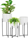 Mid Century Planter Set with Gold Plant Stand - 3 pcs Modern Floor