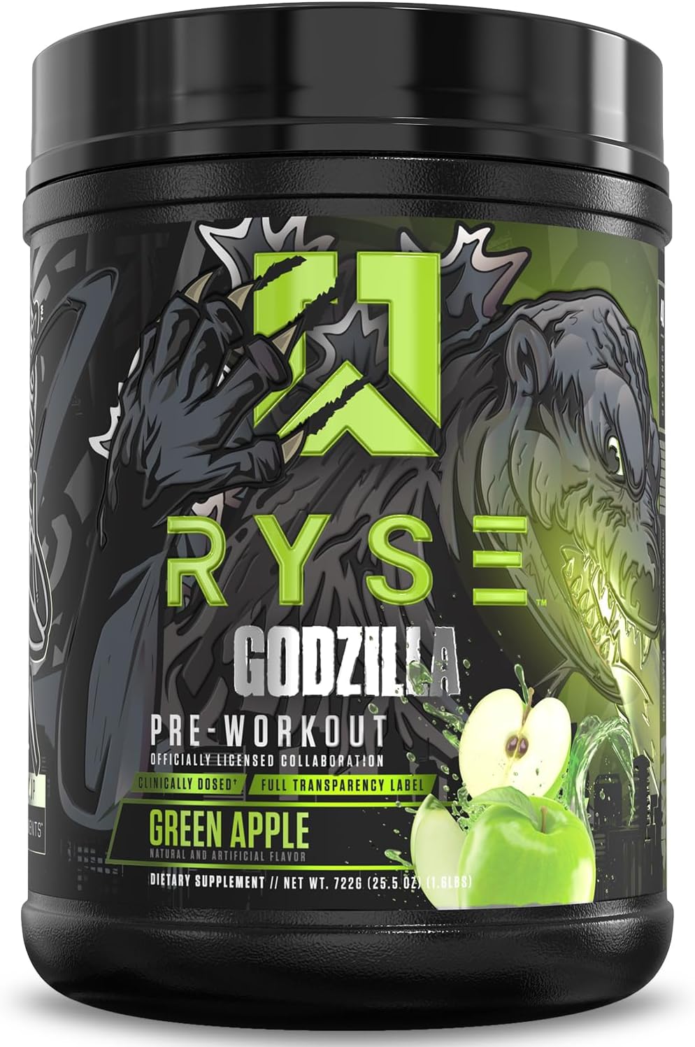 RYSE Godzilla Pre Workout Powder - Green Apple Flavor Boost
