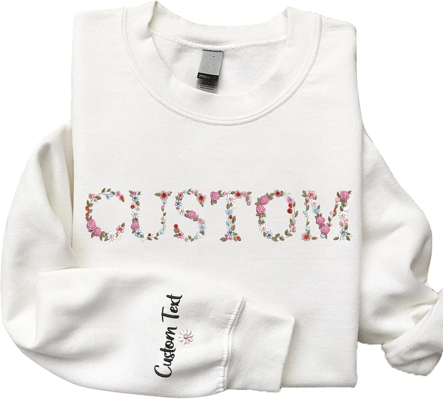 Custom Floral Embroidered Sweatshirt | Personalized Gift for Her | Pamaheart
