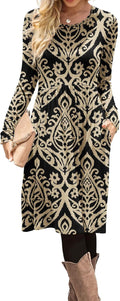 DB MOON Women Casual Long Sleeve Empire Waist Knee Length Dress size
