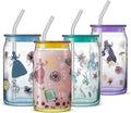 Disney Princess Icon Glass Tumblers with Lids and Straws - 16oz Can