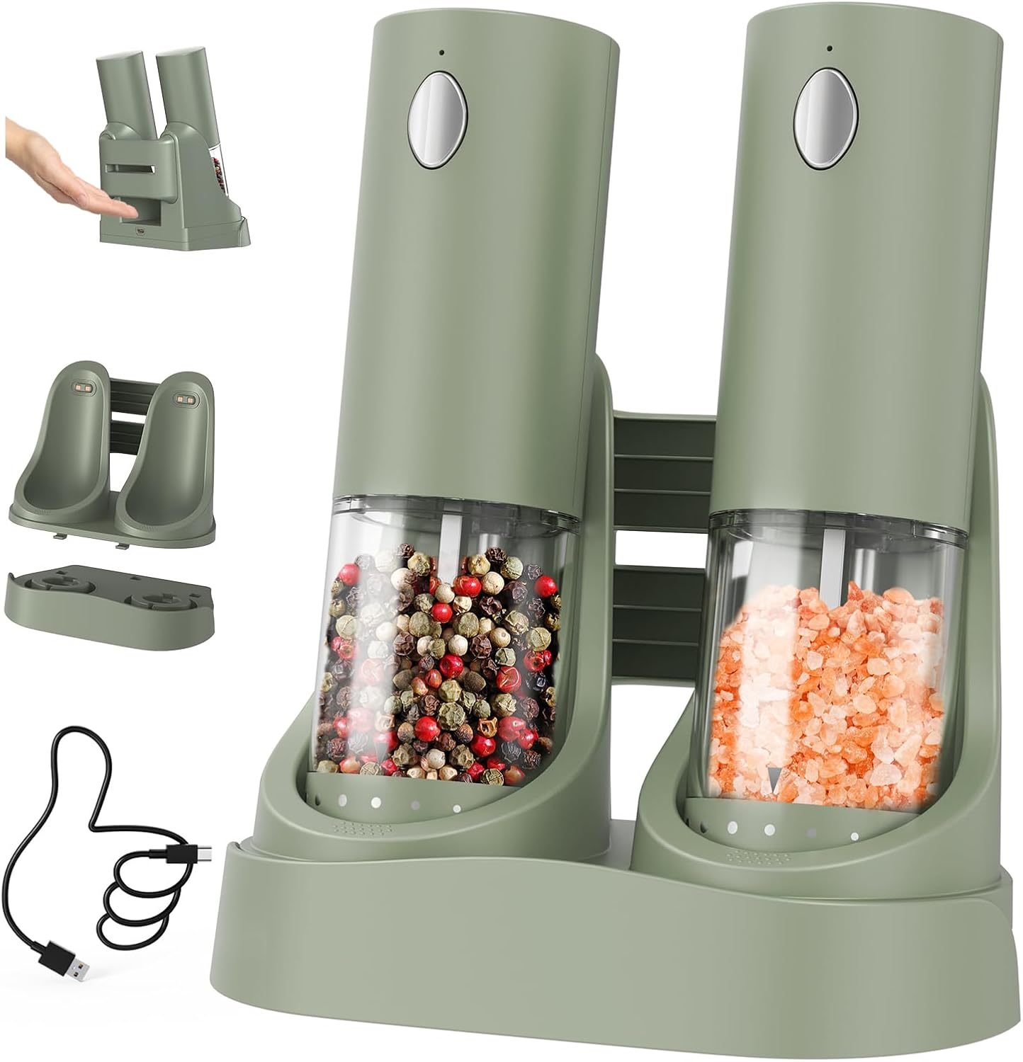 CIRCLE JOY Electric Salt and Pepper Grinder Set with LED Light