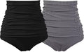 Women's Ruched High Waisted Bikini Bottom - Retro Two-Pack