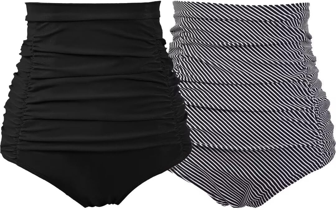 COCOPEAR Women's Ruched High Waisted Bikini Bottom for Retro Style