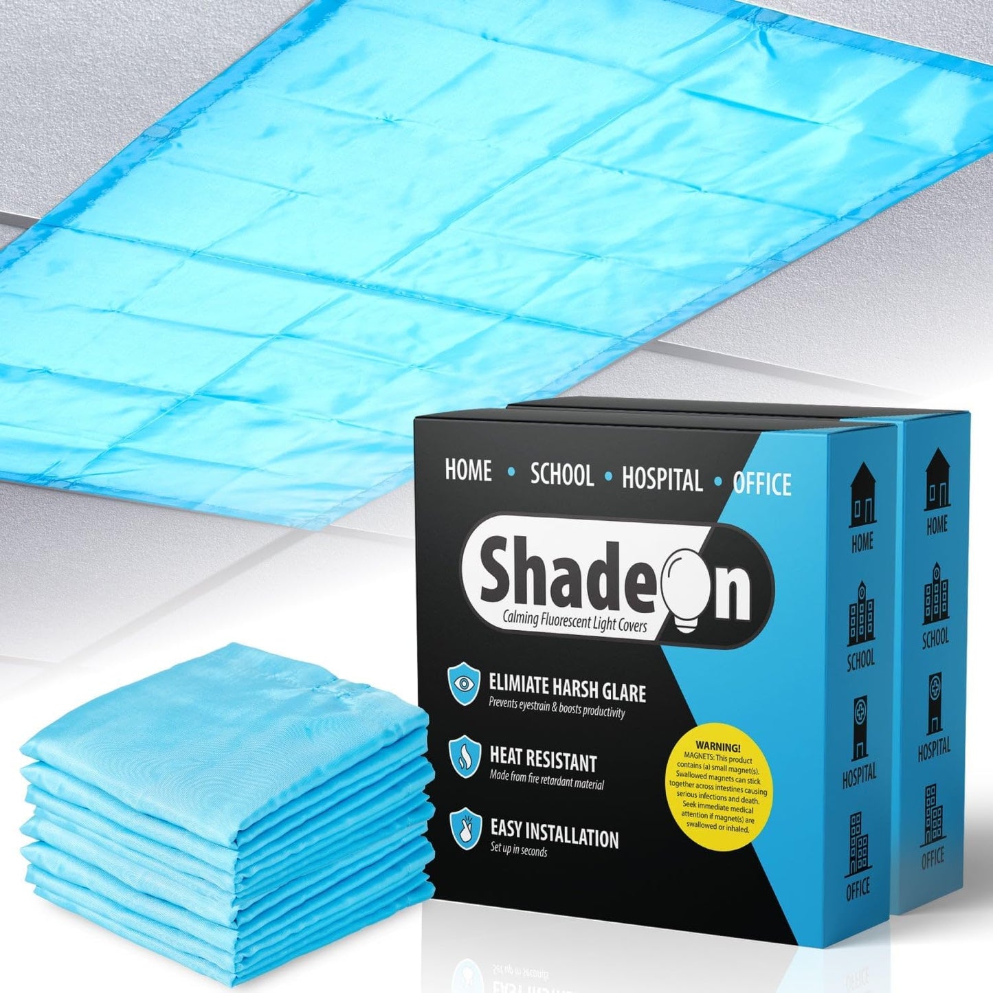 ShadeOn Fluorescent Light Covers for Ceiling Lights - 8-Pack