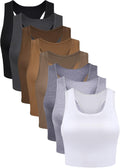 Geyoga 8 Pcs Women Basic Crop Tank Tops Sleeveless Racerback Cotton