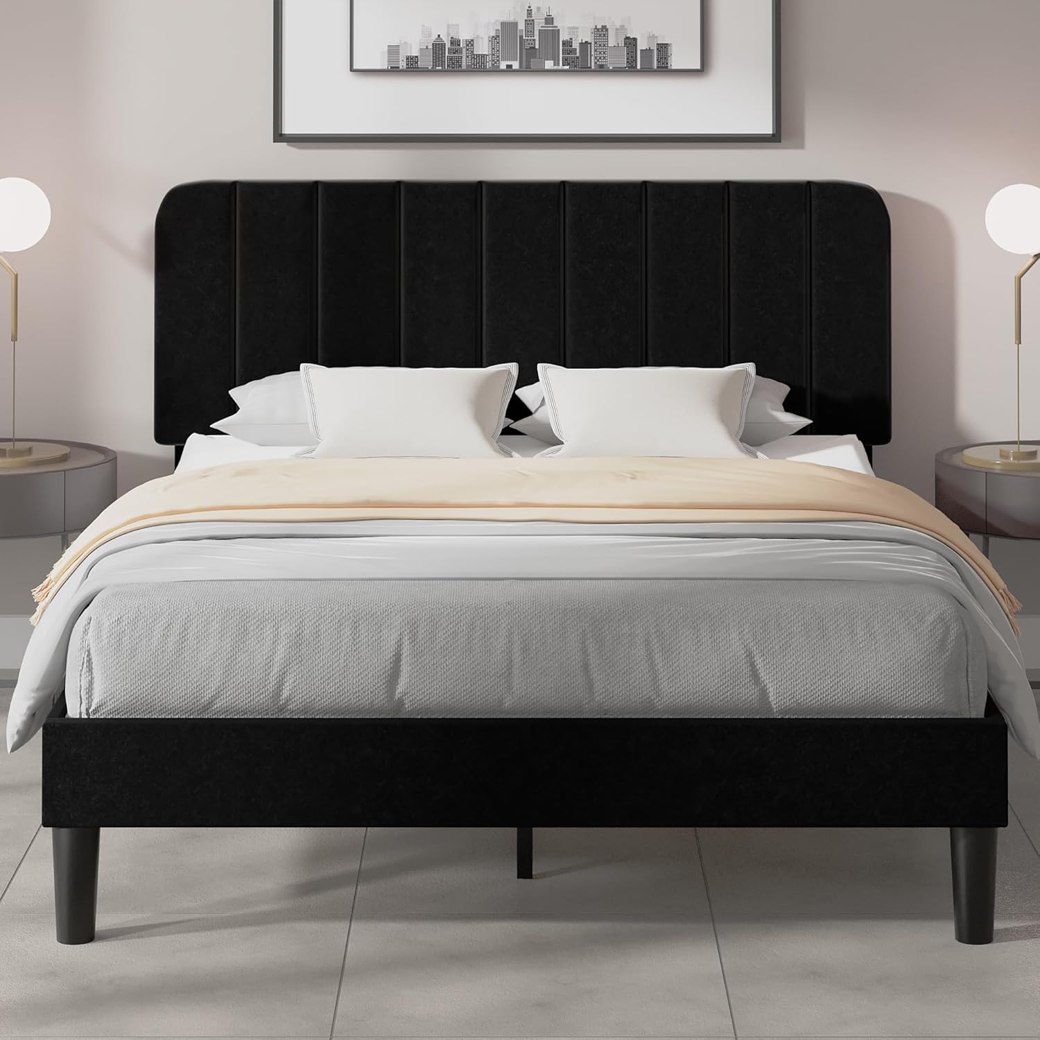 VECELO Full Size Bed Frame with Adjustable Headboard and Comfort