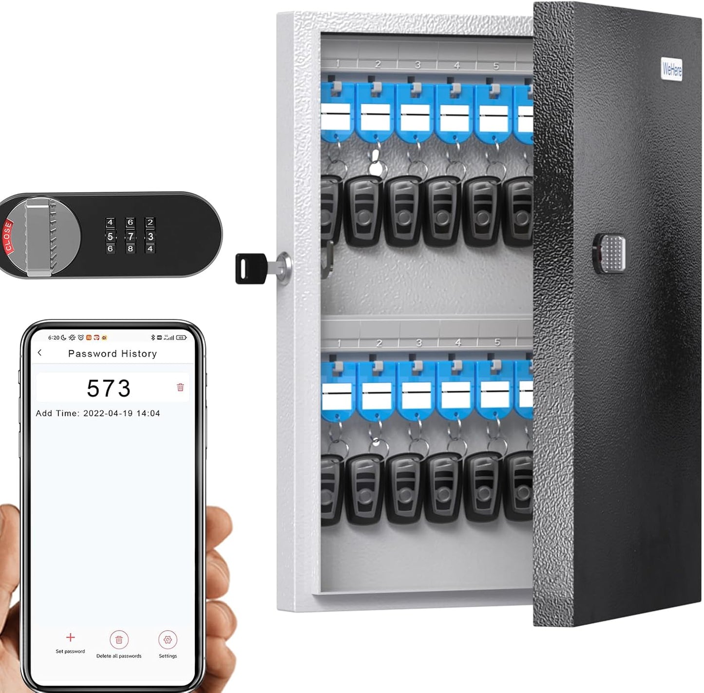 WeHere 32 Key Lock Box with Combination for Secure Storage
