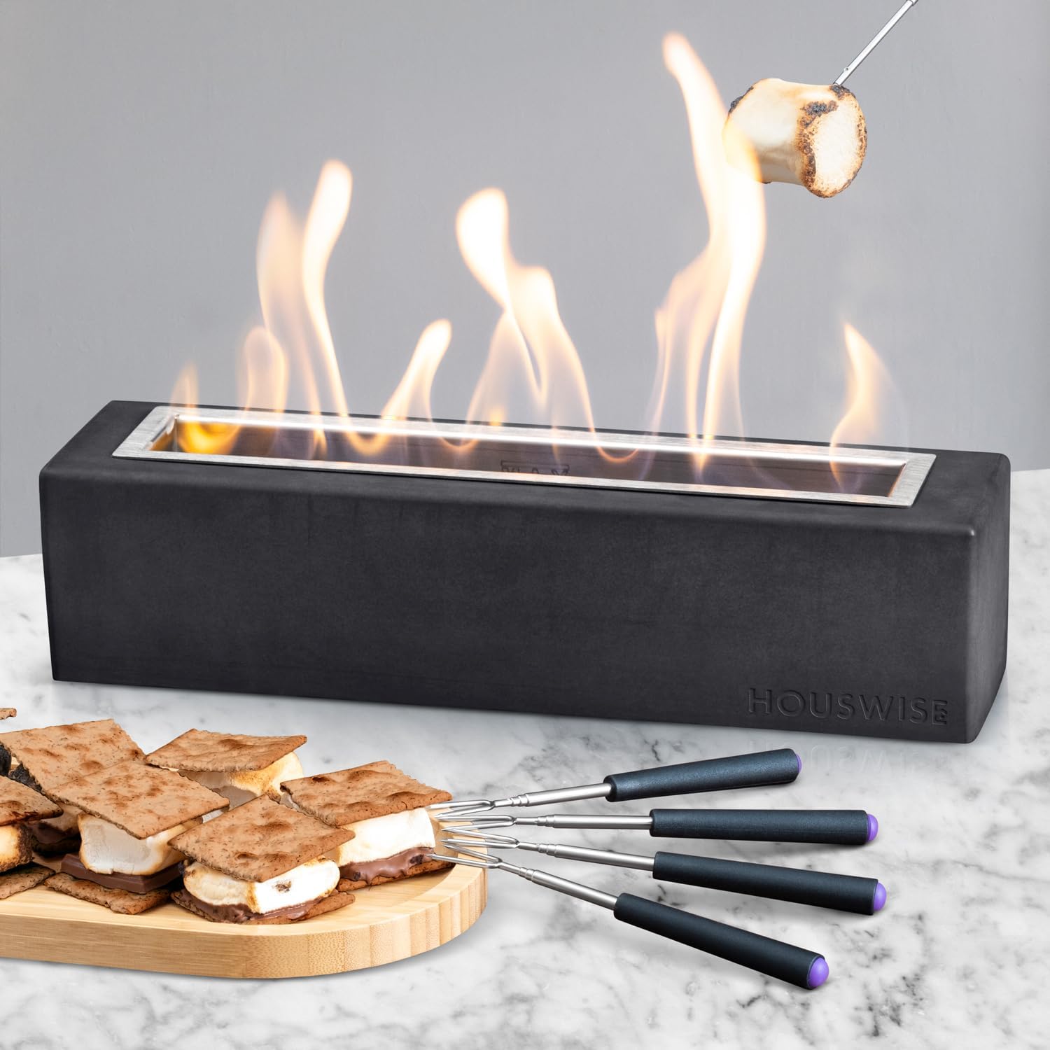 Tabletop Fire Pit - Concrete Mini Indoor Fireplace for Smores