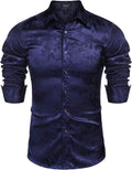 Men's Silk Satin Floral Jacquard Dress Shirt - Slim Fit Elegant