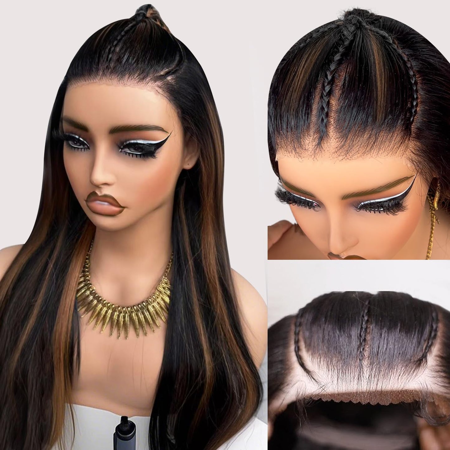 34 Inch Ombre Braided Lace Front Wig Human Hair for Women