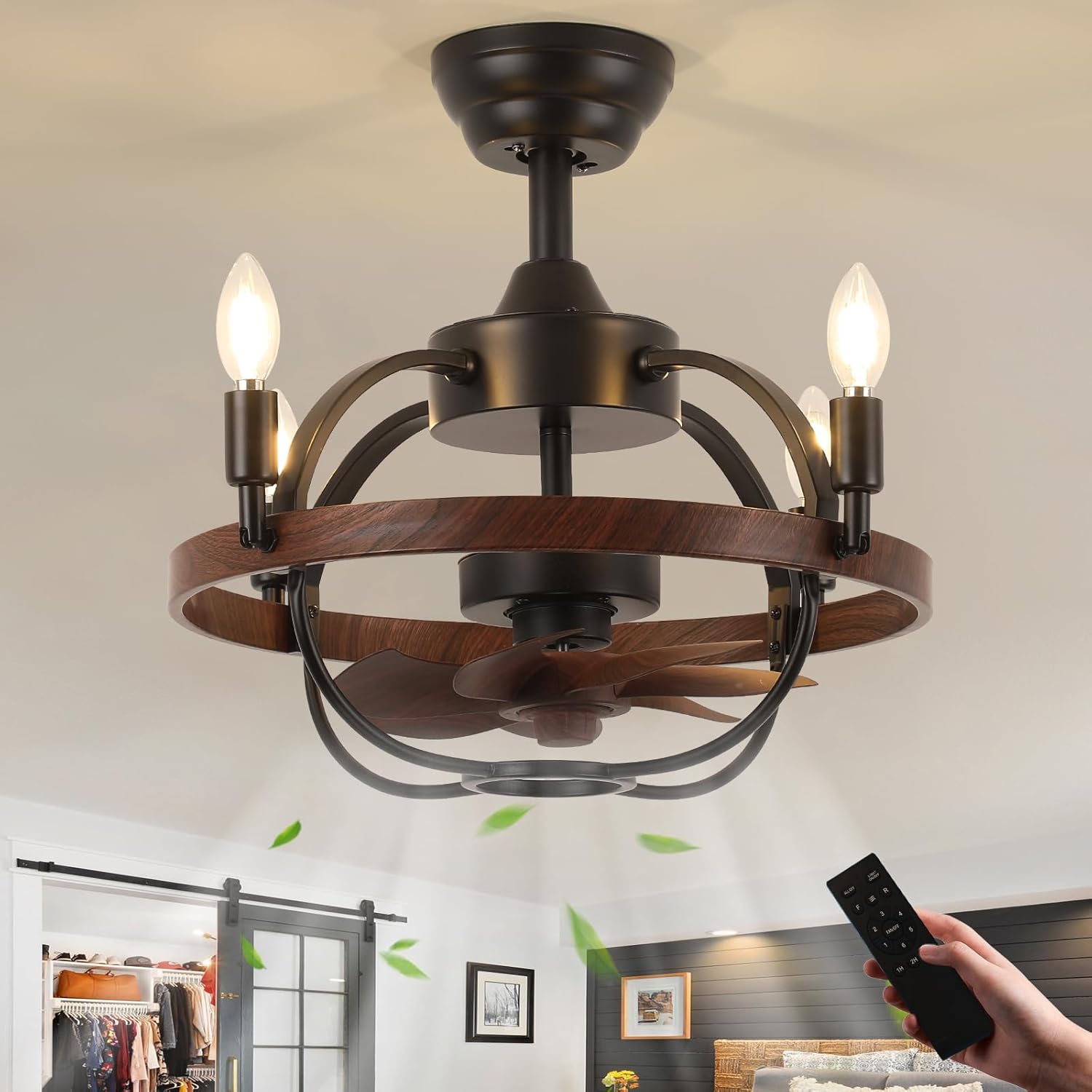 Farmhouse Rustic Ceiling Fan with Light and Remote for Home