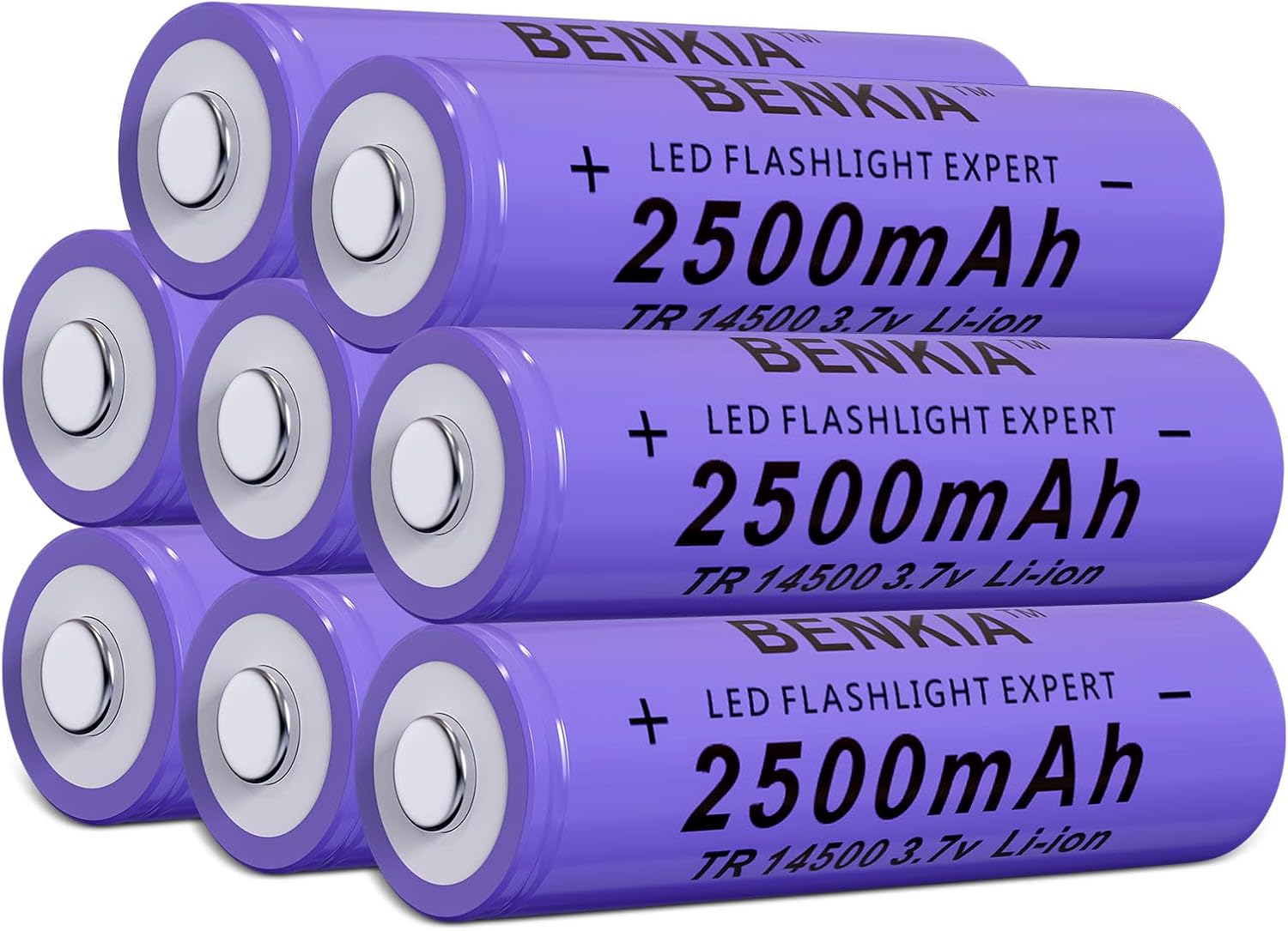 PAOWANG 8 Pack 14500 Rechargeable Batteries - 2500mAh Power for Headlamp Flashlights