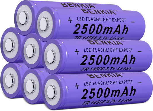 PAOWANG 8 Pack 14500 Rechargeable Batteries - 2500mAh Power for Headlamp Flashlights