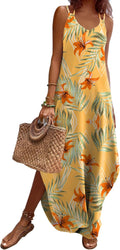 Zeagoo Women's Casual Sundress Summer Maxi Sleeveless V Neck